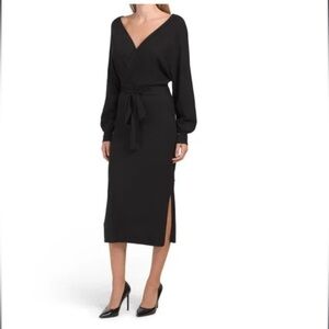 TAYLOR Black Long Sleeve V-neck Faux Wrap Sweater Dress Size S NWT
